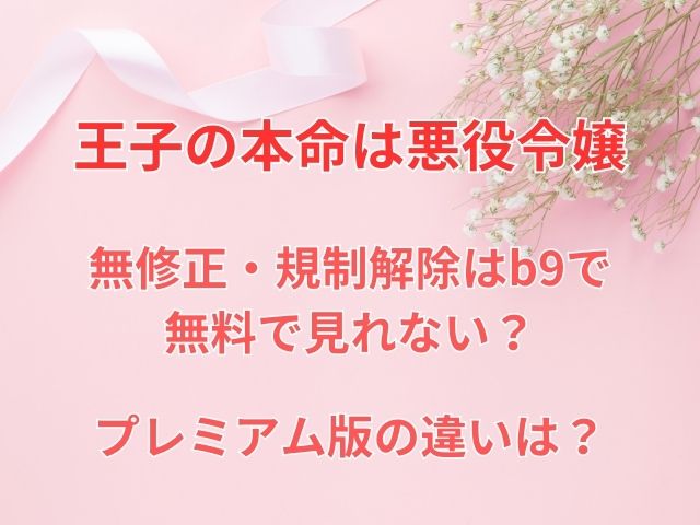 王子の本命は悪役令嬢の無修正・規制解除はb9で無料で見れない？プレミアム版の違いは？